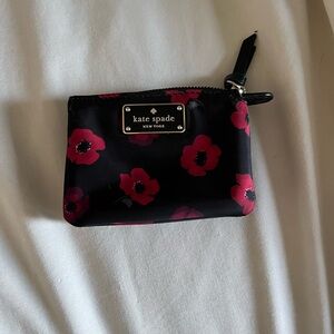kate spade Black Floral Zip Pouch with Red Flower Print